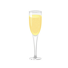 Glass of champagne isolated on white background. Vector cartoon illustration of white sparkling wine.