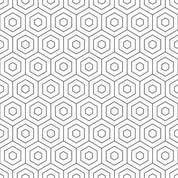 Geometric seamless pattern. Repeating hexagon lattice. Repeated black honeycomb isolated on white background. Modern abstract hexagonal design for prints. Repeat line texture. Vector illustration