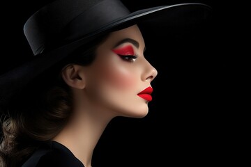 a beautiful woman with red lips - obrazy, fototapety, plakaty