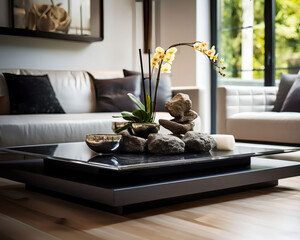 Elegant Yellow Orchid Arrangement on a Coffee Table