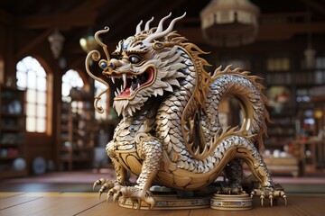 2024 Chinese Zodiac Wooden Dragon Smiling. High Quality Symbolic Design with Space for Custom Text