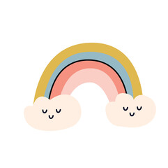 rainbow with clouds. Vector illustration in flat cartoon style.