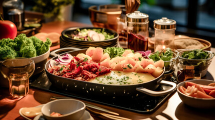 Swiss Fondue Raclette Brainstorming Delicious and Tempting Wallpaper Card Poster Background Digital Art Illustration Recipe