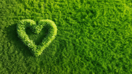 Valentine's day mowered heart shaped natural green fresh grass on the lawn. Generative AI