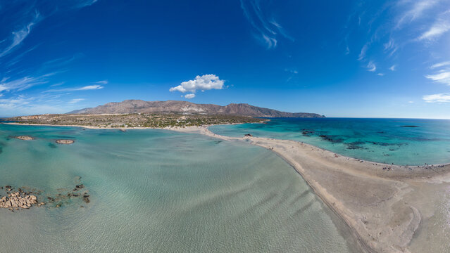 Elafonisi beach in Crete, Greece. Crystal clear sea water and blue sky.