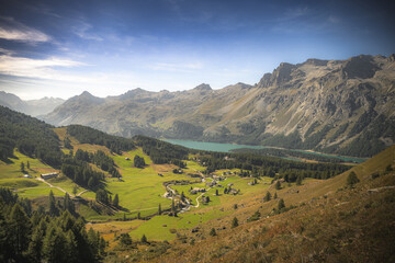 Scenic View of Sils Lake in Engadin Valley