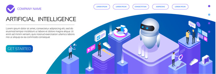 Ai technology Isometric, Isometric artificial intelligence, Multi colored Isometric illustration, Ai analysis with isometric server, Vector illustration