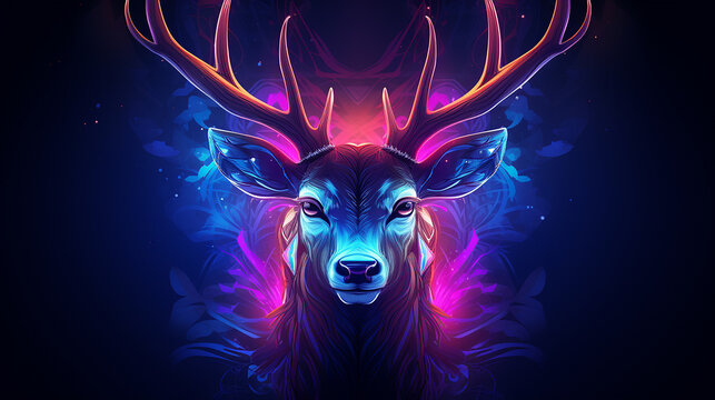 AI Generated neon Deer face photo
