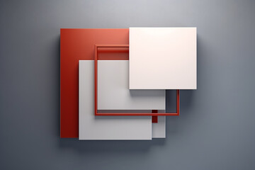A minimalist abstract design with two intersecting rectangles in contrasting colors against a minimalist grey backdrop.