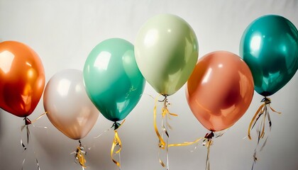 six balloons on a white background party decoration for celebrations and birthday