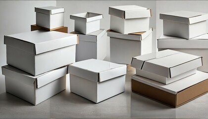 collection of white empty carton boxes on white background