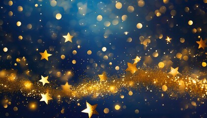 abstract background with gold stars particles and sparkling on navy blue christmas golden light shine particles bokeh on navy blue background 2024 new year background gold foil texture