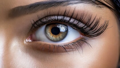 female eye with long eyelashes close up
