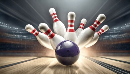 bowling strike on white background 3d s - obrazy, fototapety, plakaty
