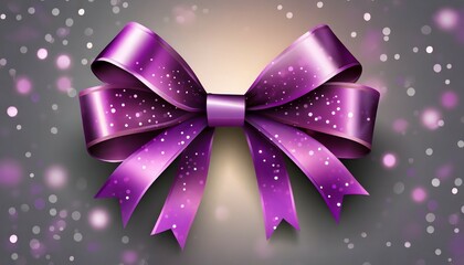 realistic shiny purple bow and ribbon on background