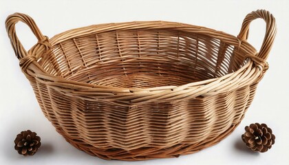 brown wicker basket on white background top view