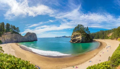 Foto auf Leinwand panoramic picture of cathedral cove beach in summer without people during daytime © Michelle