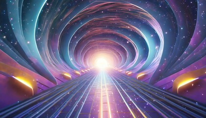 a 3d render of a hyperspace tunnel with an expanding galaxy showcasing a cosmic explosion of energy and glow the universe comes alive with bright stars cosmic rays and a neon burst