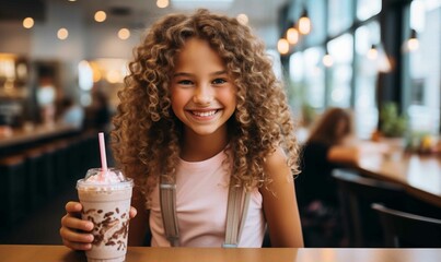 Cheerful Woman Enjoying Dairy Refreshment with a Smile