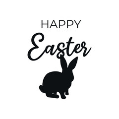 Happy Easter design with silhouette bunny for poster, banner cards white  background. Vector illustration. Design for banner, wallpaper, card, baby cloth, gift paper. 