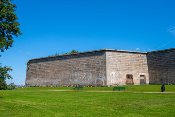 Fototapeta na wymiar Fort Independence was built in 1634 on Castle Island provided harbor defenses for Boston, South Boson, Massachusetts MA, USA. 