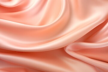 Pale pink satin texture, fabric silk background with soft lines and natural glow. Smooth elegant silk in peach fuzz color of the year, luxury texture. Abstract background with copy space. 