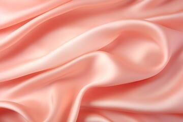 Pale pink satin texture, fabric silk background with soft lines and natural glow. Smooth elegant silk in peach fuzz color of the year, luxury texture. Abstract background with copy space. 