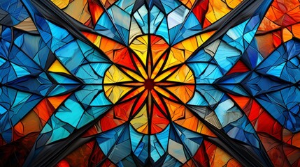 Stained glass window background with colorful Flower and Leaf abstract.