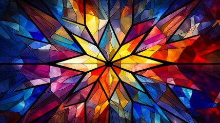 Stained glass window background with colorful Star and sunshine abstract.