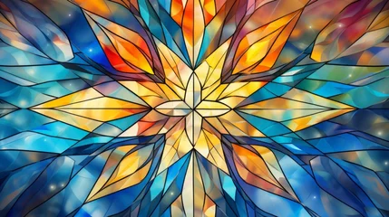 Foto op Plexiglas Stained glass window background with colorful Star and sunshine abstract. © soysuwan123