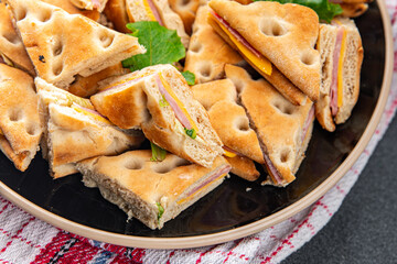 sandwich ham cheese pork beef meat plate snack fresh eating cooking appetizer meal food snack on the table copy space