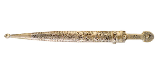 Circassian adyge kama silver dagger on a white isolated background.