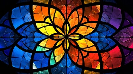 Stained glass window background with colorful Flower and Leaf abstract.