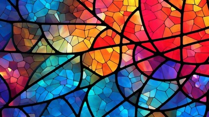 Stained glass window background with colorful Flower and Leaf abstract.