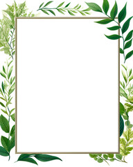 Frame with green leaves and branches on a white background