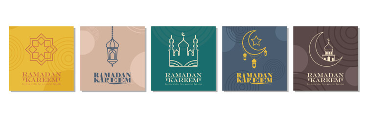 Islamic greeting card set template with ramadan for wallpaper design Poster, social media post, media banner. vector illustration - obrazy, fototapety, plakaty
