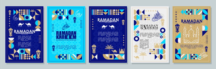 Islamic greeting card set template with ramadan for wallpaper design Poster, media banner. vector illustration