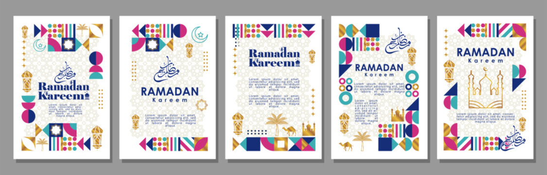 Islamic greeting card set template with ramadan for wallpaper design Poster, media banner. vector illustration