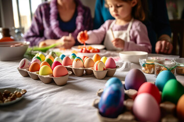 Kids painting eggs. Easter background