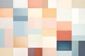 A minimalist abstract representation featuring a minimalist arrangement of squares in harmonious pastel tones against a neutral backdrop.