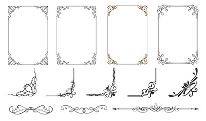 Set of vintage borders and frames with beautiful filigree, decorative vector illustration.. - obrazy, fototapety, plakaty