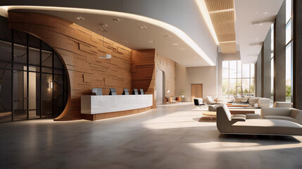 Modern reception area lobby area interior design - obrazy, fototapety, plakaty