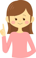人差し指を立てた上半身の笑顔の女性のイラスト