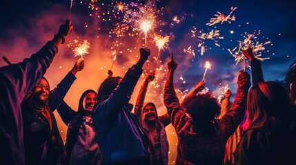 Crowd of People Watch Fireworks Display for New Years or Fourth of July Celebration comeliness