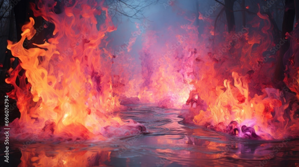 Canvas Prints A river of fire in the middle of a forest, AI