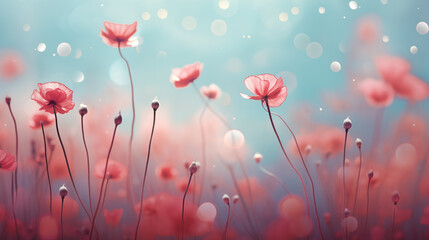 background pictures with flowers. large field of flowers on a sky blue background