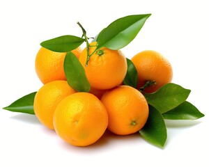 Oranges with leaves isolated on white background
