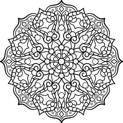 Mandala. Oriental circular pattern for Henna, tattoos, and decorations. Coloring book page. Vector illustration.