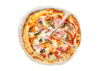 pizza artichoke ham olives fresh hot fast food eating cooking appetizer meal food snack on the table copy space