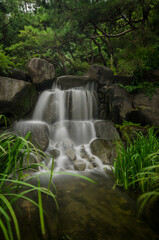 Naklejka premium Little waterfall shot with long exposure in Seoul, South Korea.